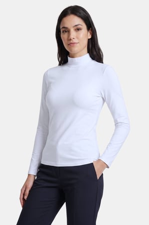 Beyaz Kadın Yarım Balıkçı Yaka Uzun Kollu Body/Bluz