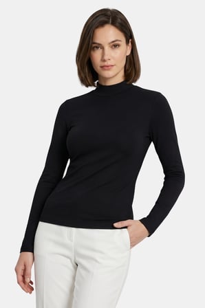 Siyah Kadın Yarım Balıkçı Yaka Uzun Kollu Body/Bluz