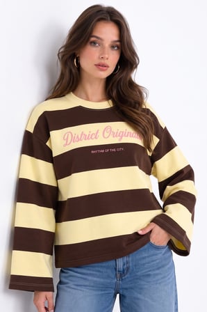 Kahverengi District Originals Çizgili Sweatshirt