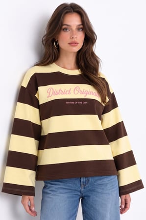Kahverengi District Originals Çizgili Sweatshirt