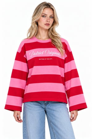 Pembe District Originals Çizgili Sweatshirt