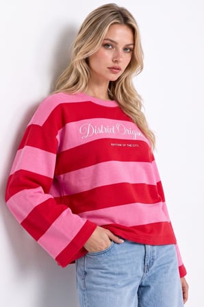 Pembe District Originals Çizgili Sweatshirt