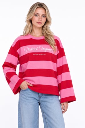 Pembe District Originals Çizgili Sweatshirt