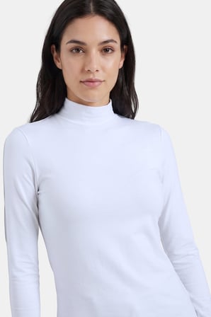 2-Beyaz Kadın Yarım Balıkçı Yaka Uzun Kollu Body/Bluz - 2'li Paket