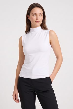 Beyaz Kadın Kolsuz Yarım Balıkçı Yaka Body/Bluz