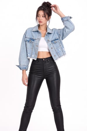 Mavi Sırt Yırtık Detaylı Püsküllü Crop Denim Ceket