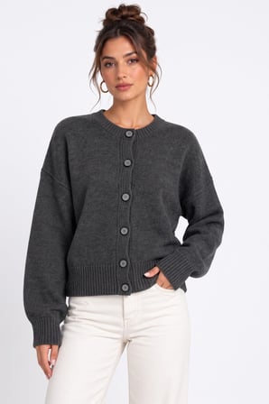 Antrasit Sıfır Yaka Düğmeli Triko Hırka