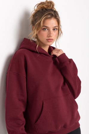 Bordo Sırtı Melek Kanadı Taş İşlemeli Kapüşonlu 3 İplik Sweatshirt