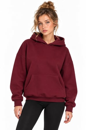 Bordo Sırtı Melek Kanadı Taş İşlemeli Kapüşonlu 3 İplik Sweatshirt