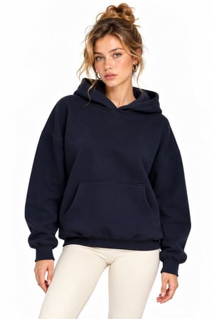 Lacivert Sırtı Melek Kanadı Taş İşlemeli Kapüşonlu 3 İplik Sweatshirt
