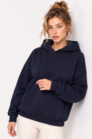 Lacivert Sırtı Melek Kanadı Taş İşlemeli Kapüşonlu 3 İplik Sweatshirt