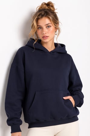 Lacivert Sırtı Melek Kanadı Taş İşlemeli Kapüşonlu 3 İplik Sweatshirt