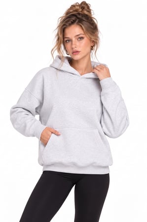 Gri Sırtı Melek Kanadı Taş İşlemeli Kapüşonlu 3 İplik Sweatshirt