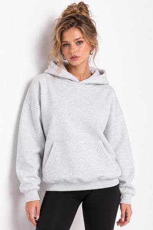 Gri Sırtı Melek Kanadı Taş İşlemeli Kapüşonlu 3 İplik Sweatshirt