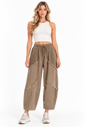 Vizon Bohem Stil Püsküllü Keten Pantolon