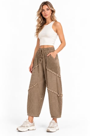 Vizon Bohem Stil Püsküllü Keten Pantolon