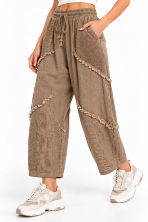 Vizon Bohem Stil Püsküllü Keten Pantolon