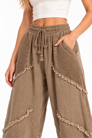 Vizon Bohem Stil Püsküllü Keten Pantolon
