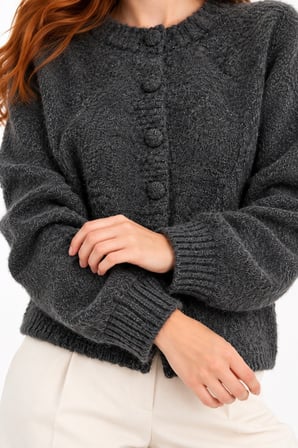 Antrasit Bisiklet Yaka Düğmeli Hırka