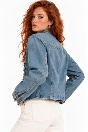 Mavi Gold Düğme Detaylı Askeri Stil Denim Ceket