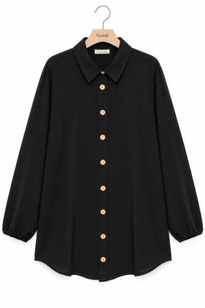 Siyah-Bordo Kadın Gömlek Yaka Ahşap Düğmeli Kolağzı Lastikli Aerobin Dokuma Tunik - Regular Fit / 2li Paket