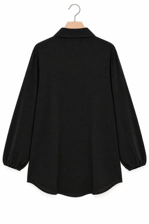 Siyah-Bordo Kadın Gömlek Yaka Ahşap Düğmeli Kolağzı Lastikli Aerobin Dokuma Tunik - Regular Fit / 2li Paket