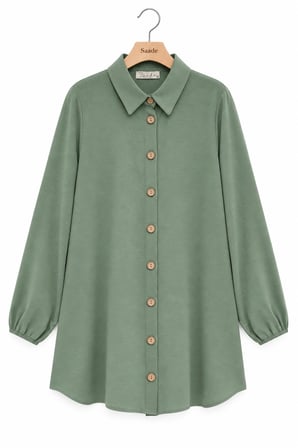 Siyah-Haki Kadın Gömlek Yaka Ahşap Düğmeli Kolağzı Lastikli Aerobin Dokuma Tunik - Regular Fit / 2li Paket
