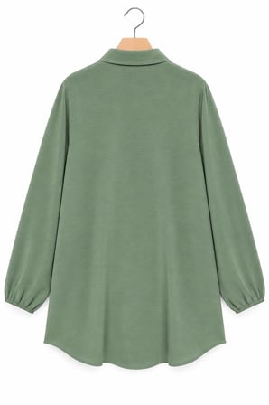 Siyah-Haki Kadın Gömlek Yaka Ahşap Düğmeli Kolağzı Lastikli Aerobin Dokuma Tunik - Regular Fit / 2li Paket