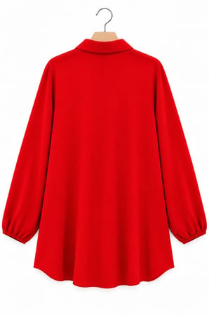 Siyah-Kırmızı Kadın Gömlek Yaka Ahşap Düğmeli Kolağzı Lastikli Aerobin Dokuma Tunik - Regular Fit / 2li Paket