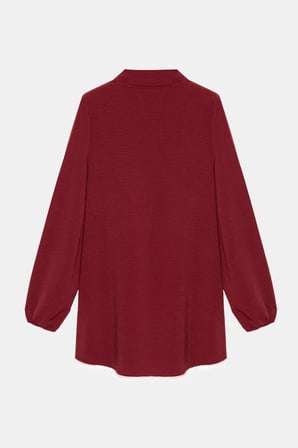 Bordo-Lacivert Kadın Gömlek Yaka Ahşap Düğmeli Kolağzı Lastikli Aerobin Dokuma Tunik - Regular Fit / 2li Paket