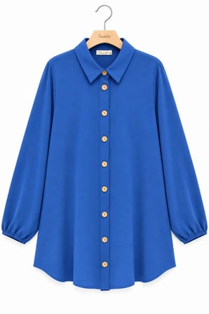 Bordo-Lacivert Kadın Gömlek Yaka Ahşap Düğmeli Kolağzı Lastikli Aerobin Dokuma Tunik - Regular Fit / 2li Paket