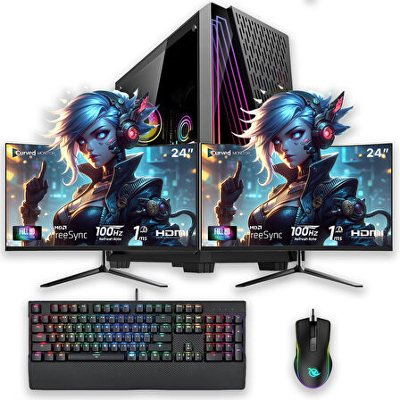 e-Vix Theseus i5-10400F 16GB 512GB M.2 NVMe RX 580 8GB 24" + 24" Oyuncu Masaüstü Bilgisayarı