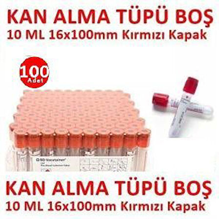 Medikalcim 100 Adet Kan Alma Tüpü, Kırmızı Kapak, Serum Tüpü 10ml 16x100mm, Bd Vacutainer