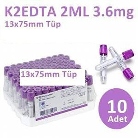 Medikalcim 100 Adet Kan Alma Tüpü, Mor Kapak, K2E K2EDTA 2ml 3.6mg 13x75mm, Bd Vacutainer