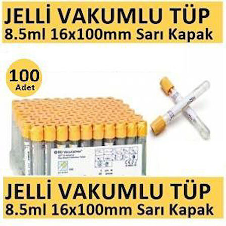 Medikalcim 100 Adet Kan Alma Tüpü, Vakumlu Jelli, Sarı Kapak 8.5ml 16x100mm, Bd Vacutainer SST 2 Advance Plus