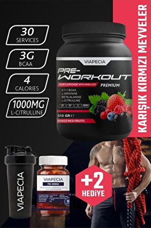 Viapecia Pre-Workout Premium Kırmızı Meyve Aromalı 510 Gram - Viapecia Pro Menmax HEDİYE