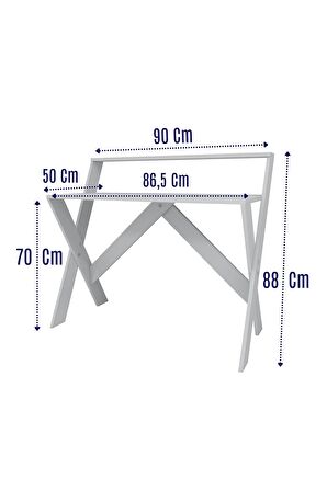 X Ayaklı Raflı Ders Çalışma Masası 50x90 cm