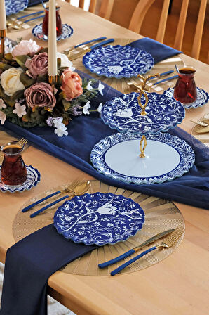 Glore BlueBloom 6 Kişilik 25 Parça Cam Pasta Çay İkram Takımı