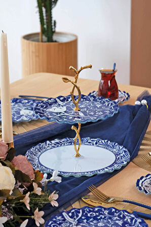 Glore BlueBloom 6 Kişilik 25 Parça Cam Pasta Çay İkram Takımı