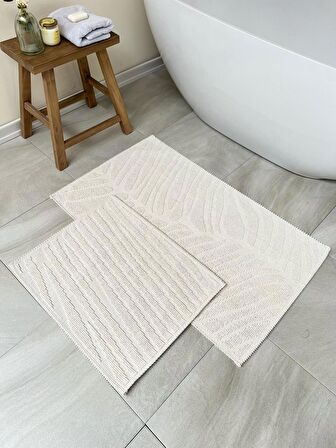 Venetion Doğal Pamuklu 2'li Banyo Paspası 60x100+50x60 Cm - Ekru