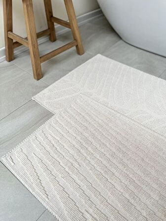 Venetion Doğal Pamuklu 2'li Banyo Paspası 60x100+50x60 Cm - Ekru