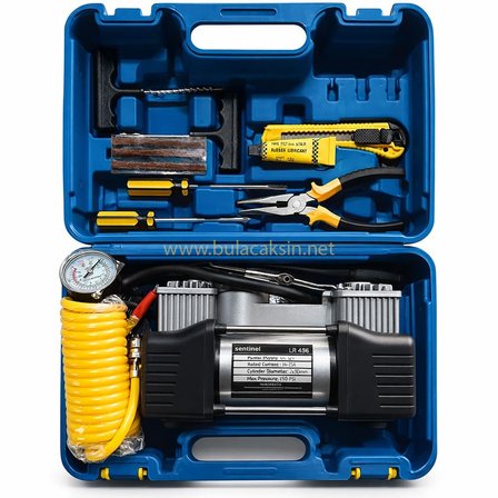 Sentinel Çift Pistonlu Hava Kompresörü 150 PSI | Taşıma Çantalı Tamir Kitli Set