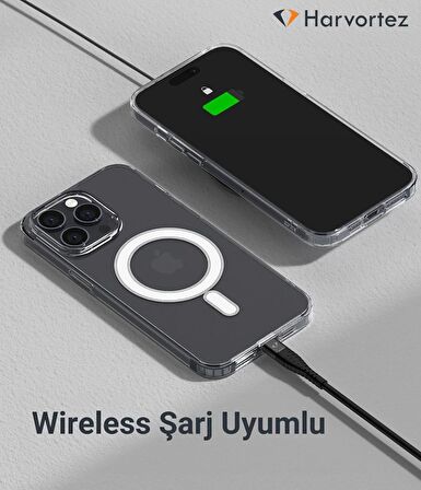 HARVORTEZ iPhone 13 Pro Max MagSafe Uyumlu Güçlü Manyetik Kılıf, PC Çevre Dostu Malzeme, Logo Görünür Kapak, TamUyumlu, Köşe Darbe Emicili Zarif Case (Şeffaf)