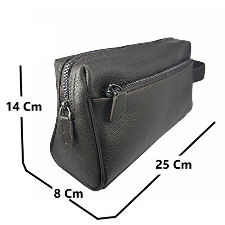 Hakiki Deri CA252 Dopp Kit El Çantası Kahve