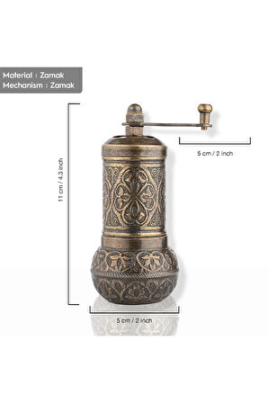 Antik Zamak Karabiber El Değirmeni Öğütücü Grinder 11 Cm