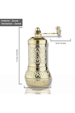 Sarı Zamak Karabiber El Değirmeni Öğütücü Grinder 11 Cm
