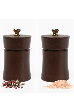 Kahverengi Ahşap Tuz Ve Karabiber El Değirmeni Öğütücü Grinder 2 Adet  8  Cm