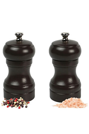 Kahverengi Ahşap Tuz Ve Karabiber El Değirmeni Öğütücü Grinder 2 Adet  10 Cm