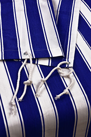 Kalın Düğmeli Kuş Gözlü Bağcık Hediyeli Balkon Perdesi Mavi-beyaz