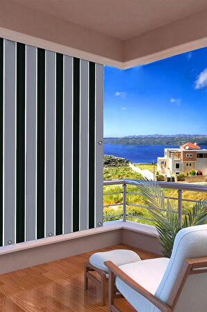 Kalın Düğmeli Kuş Gözlü Bağcık Hediyeli Balkon Perdesi Siyah-gri